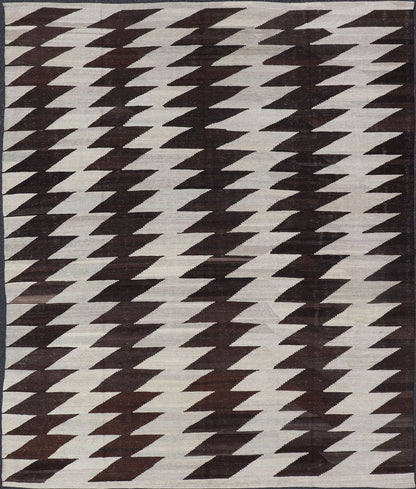Modern Kilim with Geometric Dark Brown & Off White. Dark Brown and white modern Kilim finely woven in Afghanistan, Keivan Woven Arts/rug /AFG - 204, country of origin / type: Afghanistan / Kilim, condition: new Measures: 7'9 x 9'8 ... - Keivan Woven ArtsAFG - 204 - 15847Rug