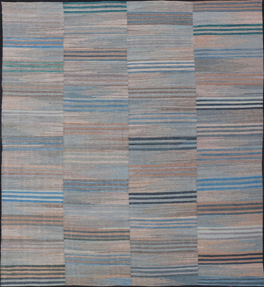 Multicolor paneled Flat - Weave Kilim Rug with Modern Design Casual Kilim rug, flat - weave in modern design with soft colors, Keivan Woven Arts/ rug /AFG - 24169, country of origin / type: Afghanistan / Kilim Measures: 8 x 9'6 Colorful fl... - Keivan Woven ArtsAFG - 24169 - 15851Rug