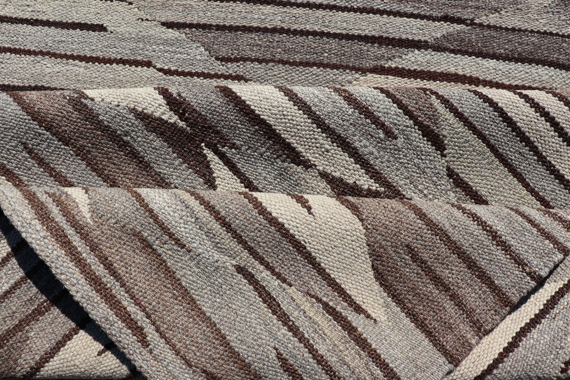 Long Fine Kilim runner in Charcoal, Gray and Brown in Modern Geometric Design. Neutrals, Charcoal, Gray and Brown Diamond Modern Geometric Design Long Kilim Runner. Long Modern flat - woven Kilim runner in Neutrals, charcoal, gray, and brown layered d... - Keivan Woven ArtsAFG - 24654 - 13944Rug