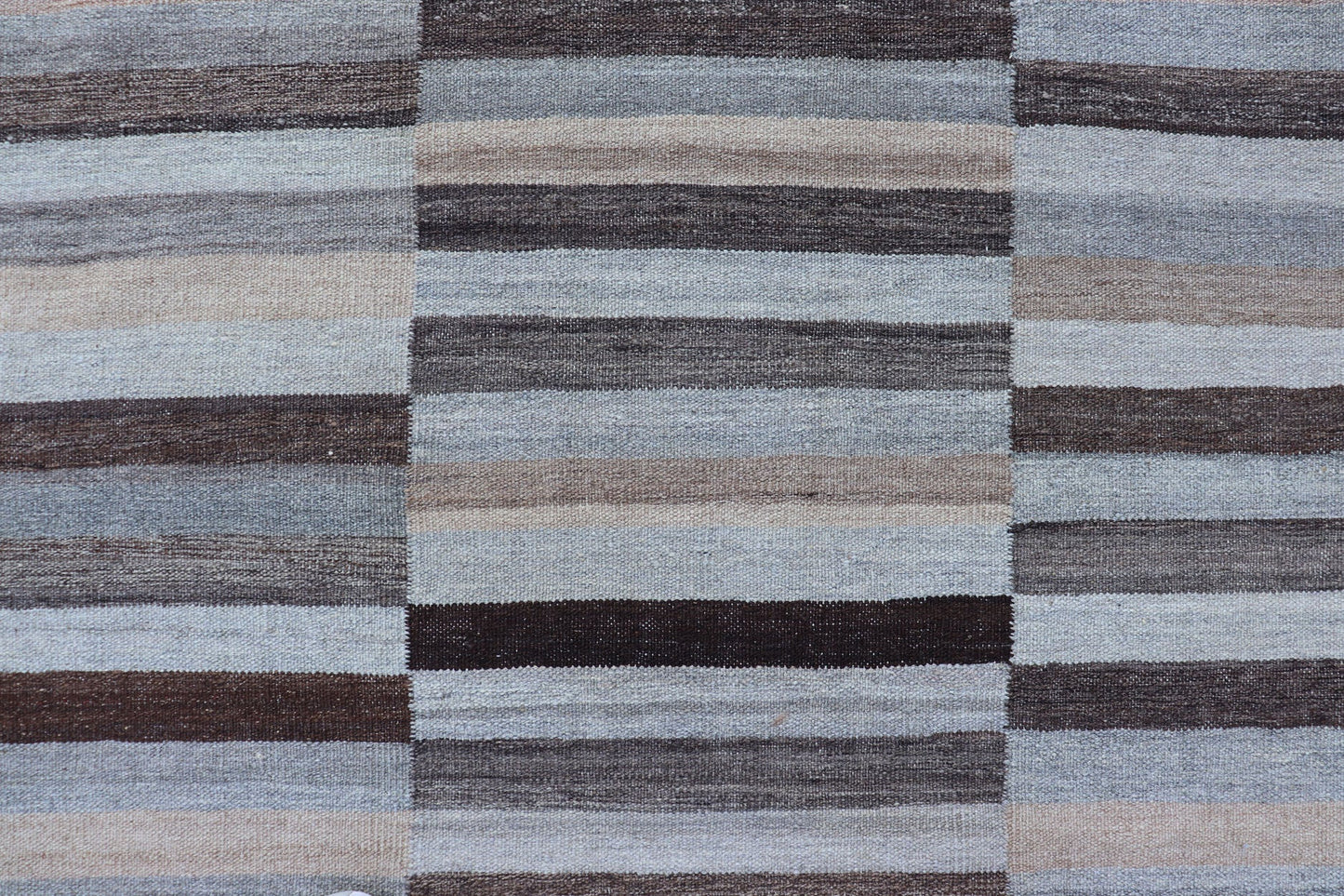 Modern Flat - Weave Kilim Rug in Multi - Panel Striped Design in Earthy Tones Modern flat - weave Kilim rug with stripes in shades of light ocean blue, charcoal, gray and cream. Keivan Woven Arts / rug AFG - 24713, country of origin / type: Afghanistan / Ki... - Keivan Woven ArtsAFG - 24713 - 13952Rug