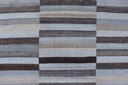 Modern Flat - Weave Kilim Rug in Multi - Panel Striped Design in Earthy Tones Modern flat - weave Kilim rug with stripes in shades of light ocean blue, charcoal, gray and cream. Keivan Woven Arts / rug AFG - 24713, country of origin / type: Afghanistan / Ki... - Keivan Woven ArtsAFG - 24713 - 13952Rug