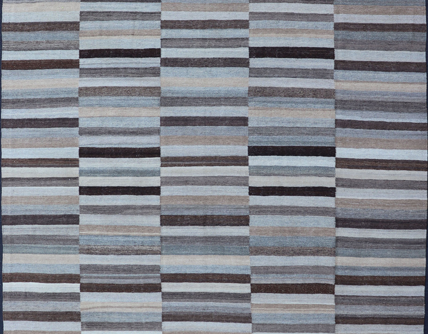 Modern Flat - Weave Kilim Rug in Multi - Panel Striped Design in Earthy Tones Modern flat - weave Kilim rug with stripes in shades of light ocean blue, charcoal, gray and cream. Keivan Woven Arts / rug AFG - 24713, country of origin / type: Afghanistan / Ki... - Keivan Woven ArtsAFG - 24713 - 13952Rug