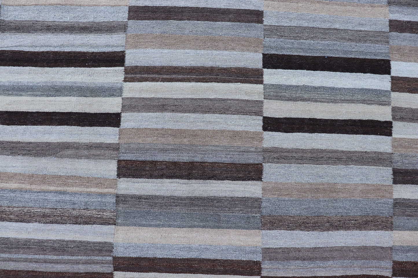 Modern Flat - Weave Kilim Rug in Multi - Panel Striped Design in Earthy Tones Modern flat - weave Kilim rug with stripes in shades of light ocean blue, charcoal, gray and cream. Keivan Woven Arts / rug AFG - 24713, country of origin / type: Afghanistan / Ki... - Keivan Woven ArtsAFG - 24713 - 13952Rug