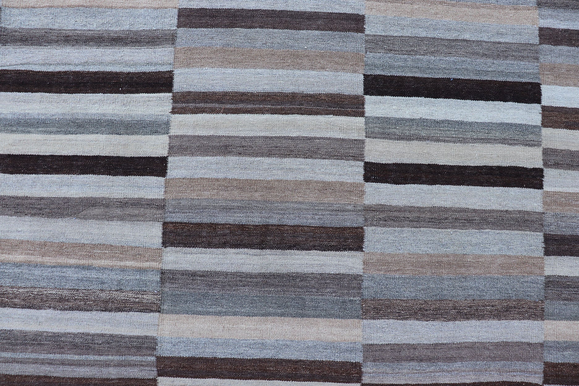 Modern Flat - Weave Kilim Rug in Multi - Panel Striped Design in Earthy Tones Modern flat - weave Kilim rug with stripes in shades of light ocean blue, charcoal, gray and cream. Keivan Woven Arts / rug AFG - 24713, country of origin / type: Afghanistan / Ki... - Keivan Woven ArtsAFG - 24713 - 13952Rug