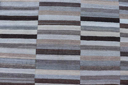 Modern Flat - Weave Kilim Rug in Multi - Panel Striped Design in Earthy Tones Modern flat - weave Kilim rug with stripes in shades of light ocean blue, charcoal, gray and cream. Keivan Woven Arts / rug AFG - 24713, country of origin / type: Afghanistan / Ki... - Keivan Woven ArtsAFG - 24713 - 13952Rug