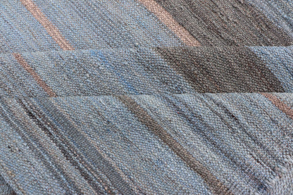 Brown, light Blue and Grey Modern Striped Kilim Made in Afghanistan Versatile and muted color - tone flat - weave Kilim for a Modern or Classic design. rug AFG - 25101, country of origin / type: Afghanistan / Kilim This unique colored piece fea... - Keivan Woven ArtsAFG - 25101 - 13958Rug