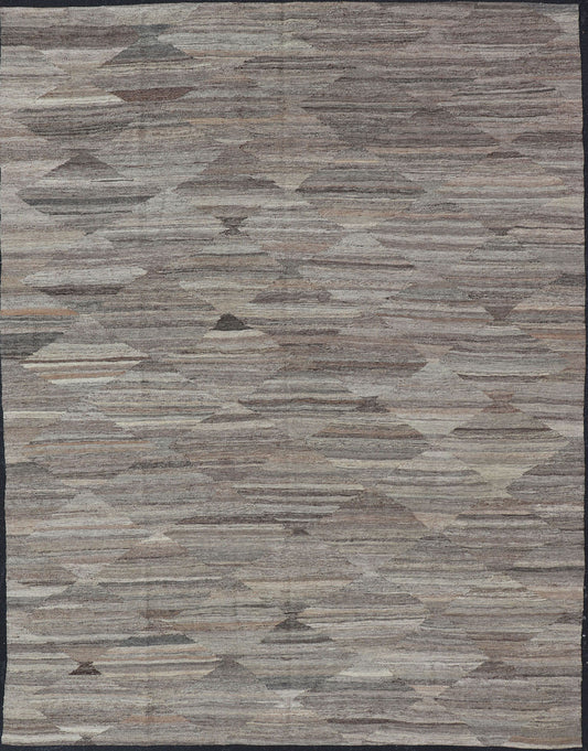 Neutrals, Charcoal, Gray and Brown Afghan Modern Kilim Geometric Design Modern and casual flat - woven Kilim rug. Neutrals, charcoal, gray, blue and brown Afghan Modern Kilim Geometric design. Keivan Woven Arts / Rug AFG - 27567, country of origin /... - Keivan Woven ArtsAFG - 27567 - 15855Rug