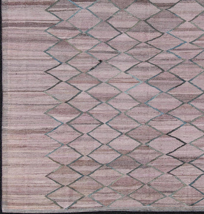 Minimalist Modern Flat - Weave Kilim Rug in Diamond Design Modern Kilim from Afghanistan with fine wool. Keivan Woven Arts Rug AFG - 27580. This light Lavender/pink and gray colored piece features a repeating diamond pattern, perfect for any modern ... - Keivan Woven ArtsAFG - 27580 - 11859Rug