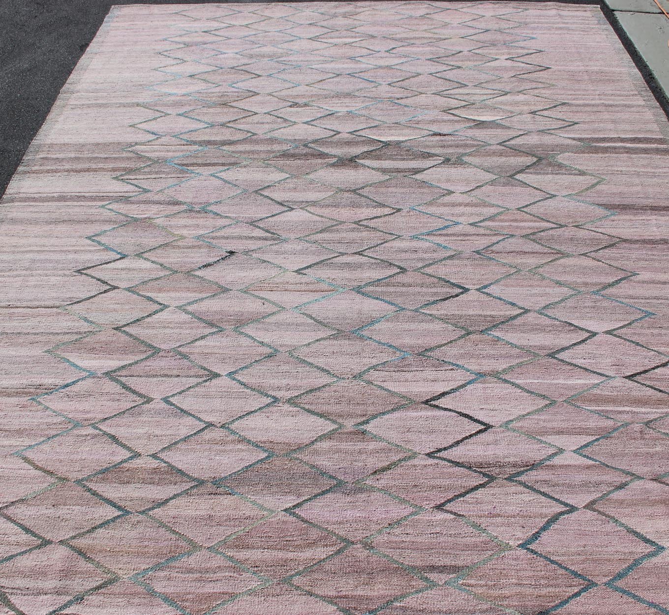 Minimalist Modern Flat - Weave Kilim Rug in Diamond Design Modern Kilim from Afghanistan with fine wool. Keivan Woven Arts Rug AFG - 27580. This light Lavender/pink and gray colored piece features a repeating diamond pattern, perfect for any modern ... - Keivan Woven ArtsAFG - 27580 - 11859Rug