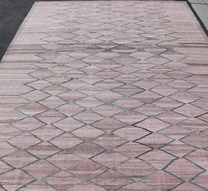 Minimalist Modern Flat - Weave Kilim Rug in Diamond Design Modern Kilim from Afghanistan with fine wool. Keivan Woven Arts Rug AFG - 27580. This light Lavender/pink and gray colored piece features a repeating diamond pattern, perfect for any modern ... - Keivan Woven ArtsAFG - 27580 - 11859Rug