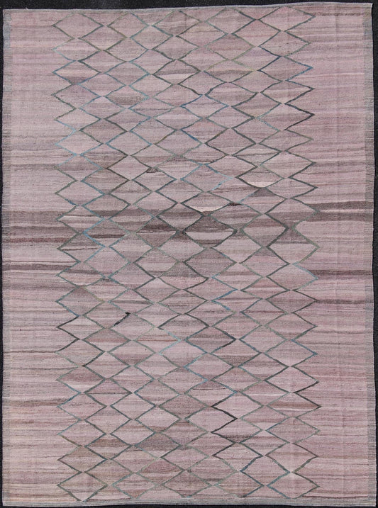 Minimalist Modern Flat - Weave Kilim Rug in Diamond Design Modern Kilim from Afghanistan with fine wool. Keivan Woven Arts Rug AFG - 27580. This light Lavender/pink and gray colored piece features a repeating diamond pattern, perfect for any modern ... - Keivan Woven ArtsAFG - 27580 - 11859
