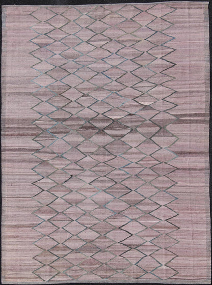 Minimalist Modern Flat - Weave Kilim Rug in Diamond Design Modern Kilim from Afghanistan with fine wool. Keivan Woven Arts Rug AFG - 27580. This light Lavender/pink and gray colored piece features a repeating diamond pattern, perfect for any modern ... - Keivan Woven ArtsAFG - 27580 - 11859Rug