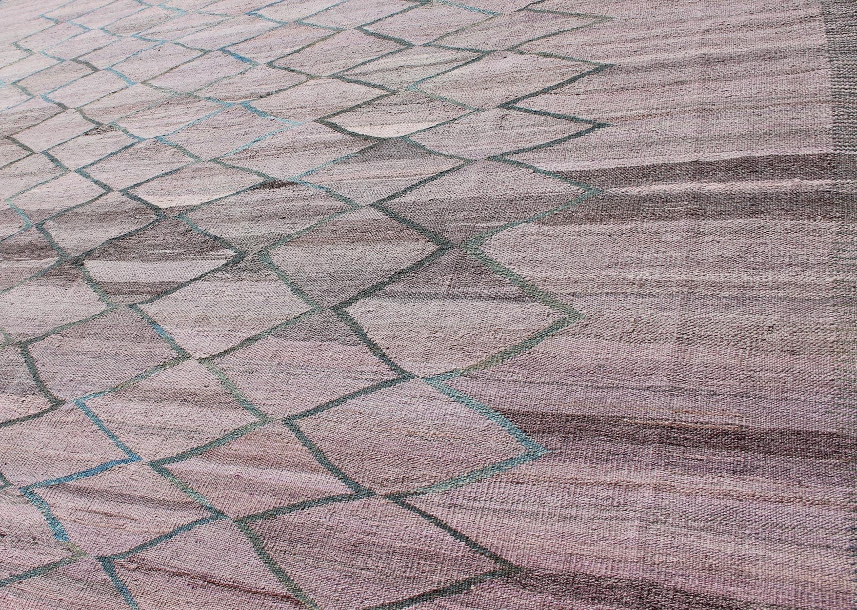 Minimalist Modern Flat - Weave Kilim Rug in Diamond Design Modern Kilim from Afghanistan with fine wool. Keivan Woven Arts Rug AFG - 27580. This light Lavender/pink and gray colored piece features a repeating diamond pattern, perfect for any modern ... - Keivan Woven ArtsAFG - 27580 - 11859Rug