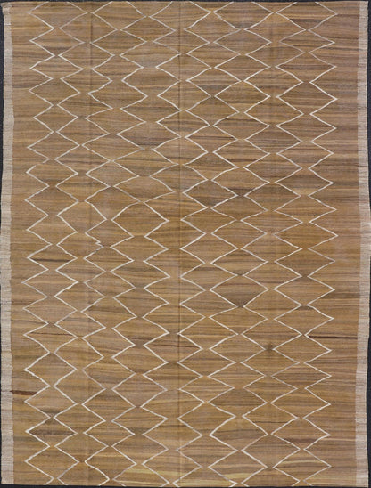 Hand - Woven Flatweave Kilim in Wool with Sub - Geometric Design in Marigold & Ivory This flat - weave kilim has been hand - woven. The rug features a modern diamond design, rendered in marigold, ivory and brown tones; making this rug a superb fit for a... - Keivan Woven ArtsAFG - 27588 - 19700Rug