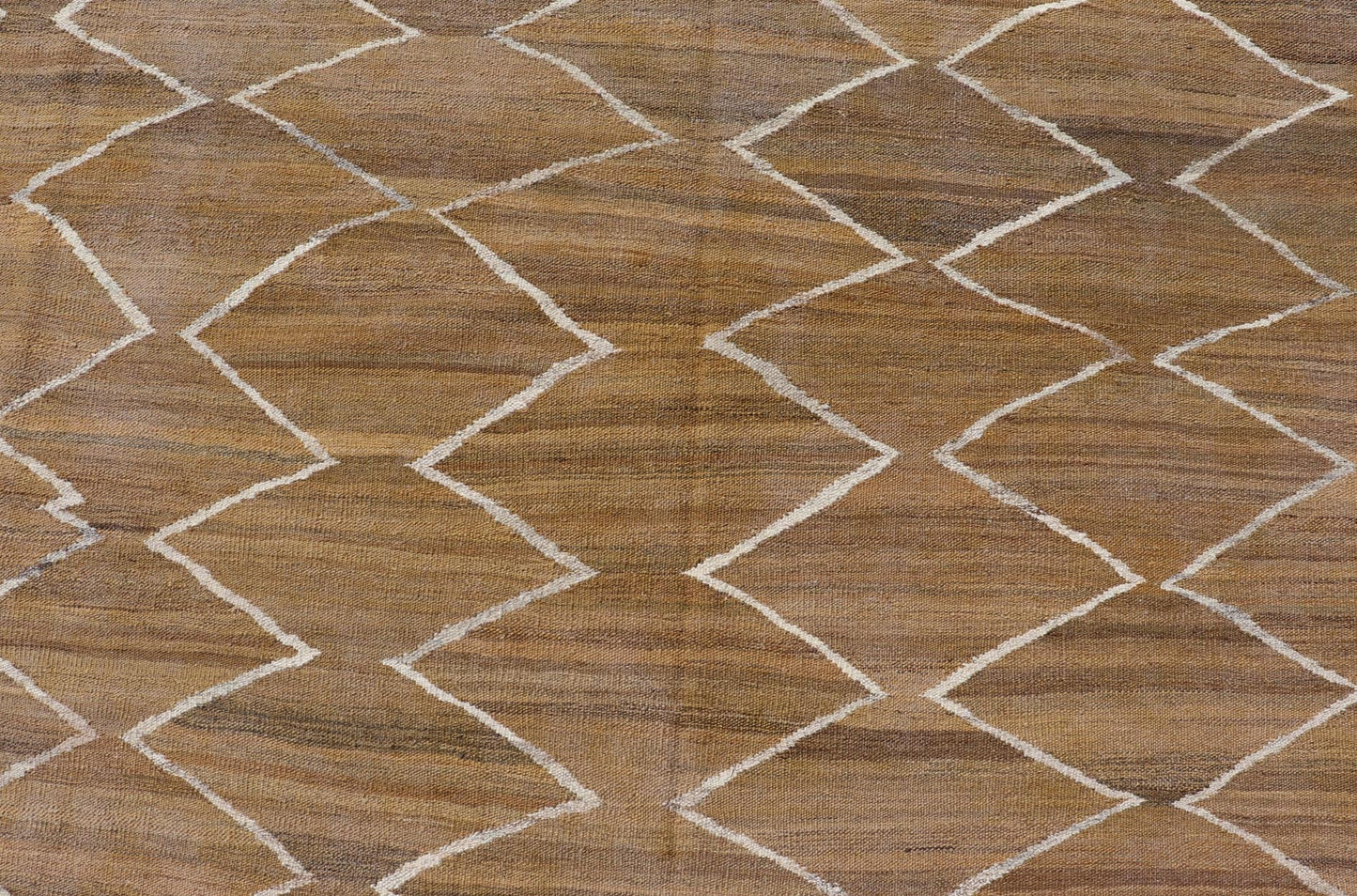 Hand - Woven Flatweave Kilim in Wool with Sub - Geometric Design in Marigold & Ivory This flat - weave kilim has been hand - woven. The rug features a modern diamond design, rendered in marigold, ivory and brown tones; making this rug a superb fit for a... - Keivan Woven ArtsAFG - 27588 - 19700Rug