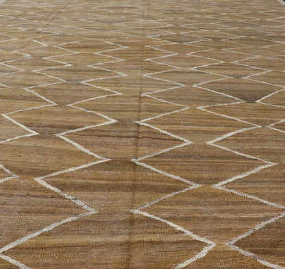 Hand - Woven Flatweave Kilim in Wool with Sub - Geometric Design in Marigold & Ivory This flat - weave kilim has been hand - woven. The rug features a modern diamond design, rendered in marigold, ivory and brown tones; making this rug a superb fit for a... - Keivan Woven ArtsAFG - 27588 - 19700Rug