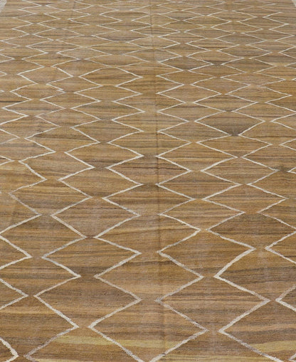 Hand - Woven Flatweave Kilim in Wool with Sub - Geometric Design in Marigold & Ivory This flat - weave kilim has been hand - woven. The rug features a modern diamond design, rendered in marigold, ivory and brown tones; making this rug a superb fit for a... - Keivan Woven ArtsAFG - 27588 - 19700Rug