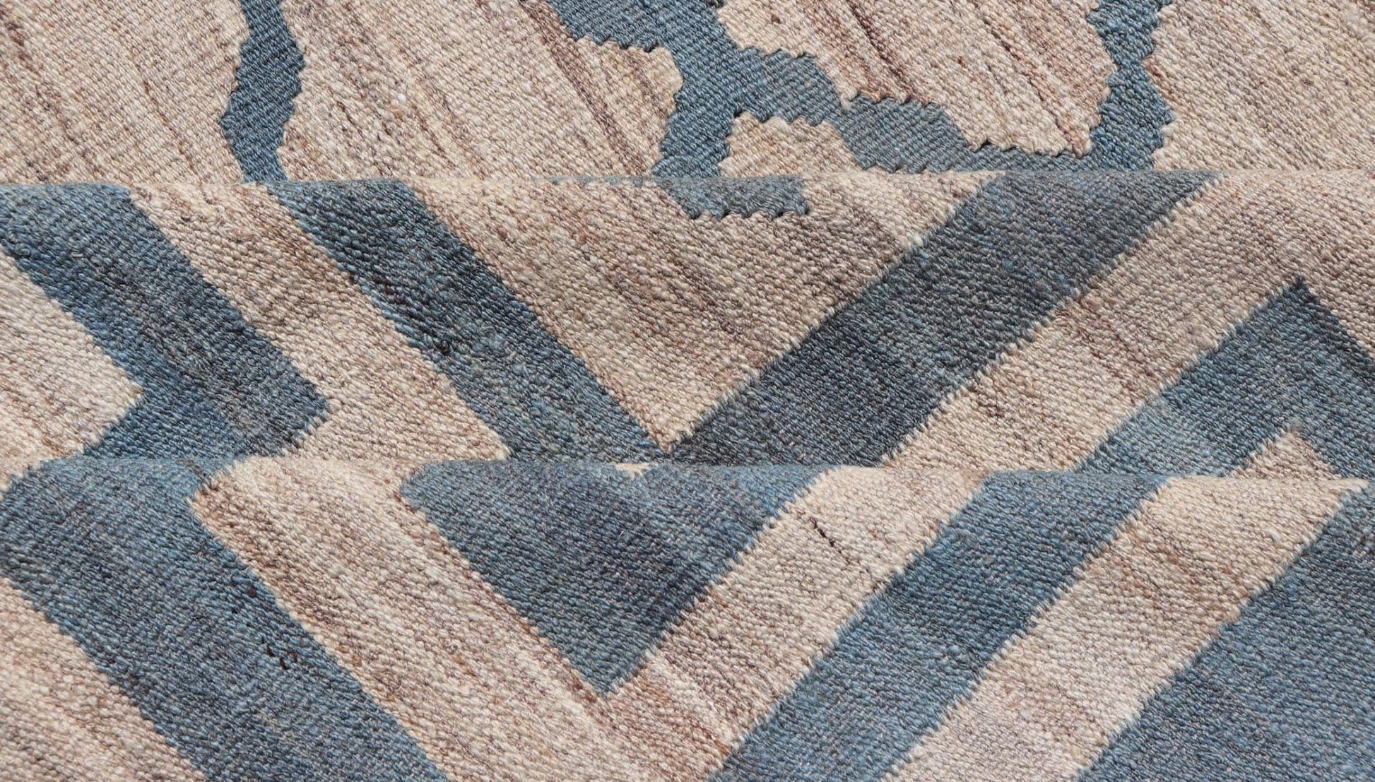 Hand - Woven Flatweave Kilim in Wool with Geometric Diamond & Greek Key Design This flat - weave kilim has been hand - woven. The rug features a modern diamond design, enclosed within a Greek key border. The rug is rendered in blue, gray and earthy t... - Keivan Woven ArtsAFG - 27600 - 19706Rug