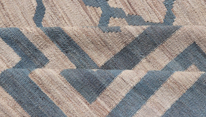 Hand - Woven Flatweave Kilim in Wool with Geometric Diamond & Greek Key Design This flat - weave kilim has been hand - woven. The rug features a modern diamond design, enclosed within a Greek key border. The rug is rendered in blue, gray and earthy t... - Keivan Woven ArtsAFG - 27600 - 19706Rug