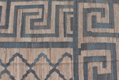 Hand - Woven Flatweave Kilim in Wool with Geometric Diamond & Greek Key Design This flat - weave kilim has been hand - woven. The rug features a modern diamond design, enclosed within a Greek key border. The rug is rendered in blue, gray and earthy t... - Keivan Woven ArtsAFG - 27600 - 19706Rug