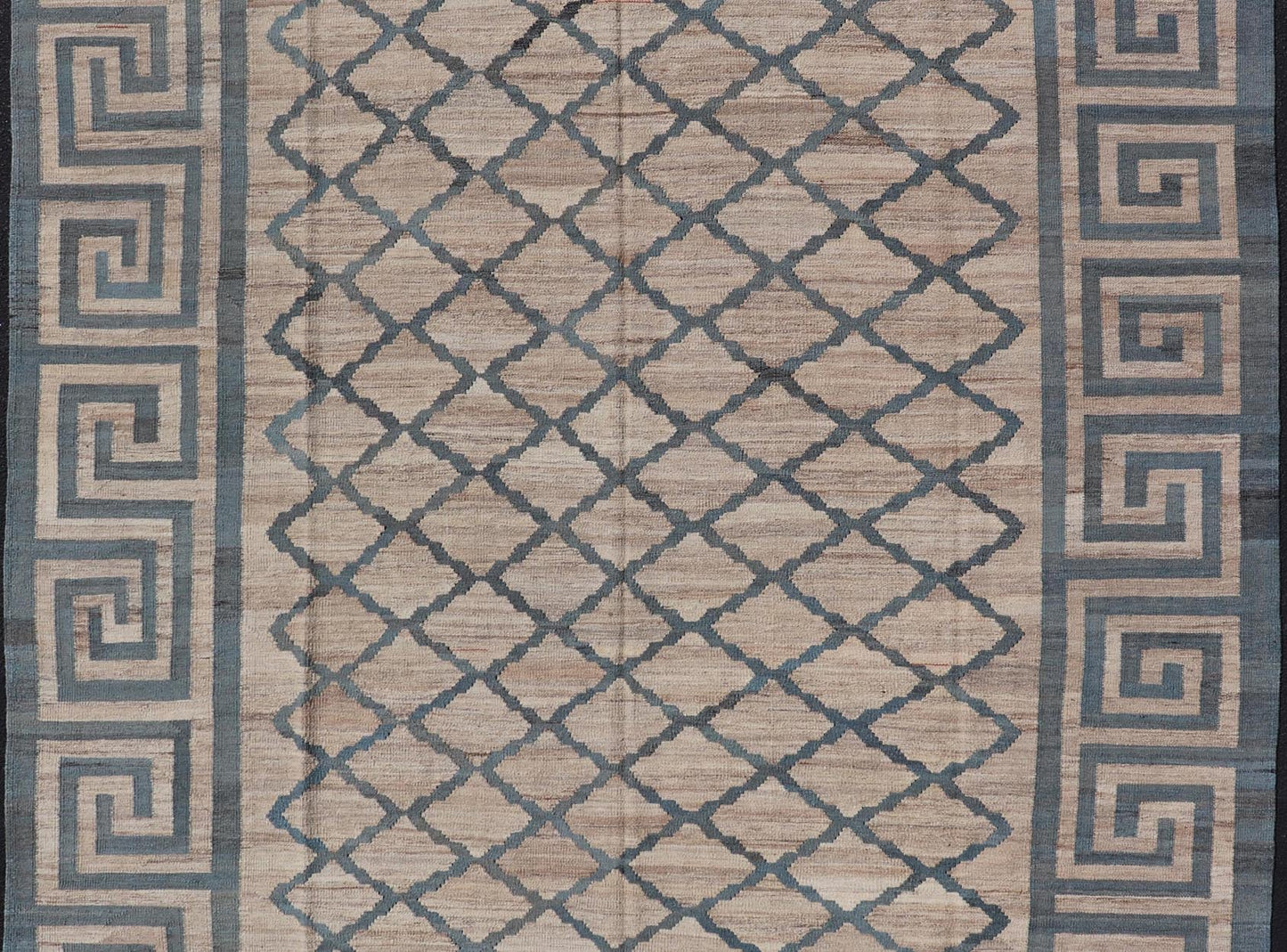 Hand - Woven Flatweave Kilim in Wool with Geometric Diamond & Greek Key Design This flat - weave kilim has been hand - woven. The rug features a modern diamond design, enclosed within a Greek key border. The rug is rendered in blue, gray and earthy t... - Keivan Woven ArtsAFG - 27600 - 19706Rug