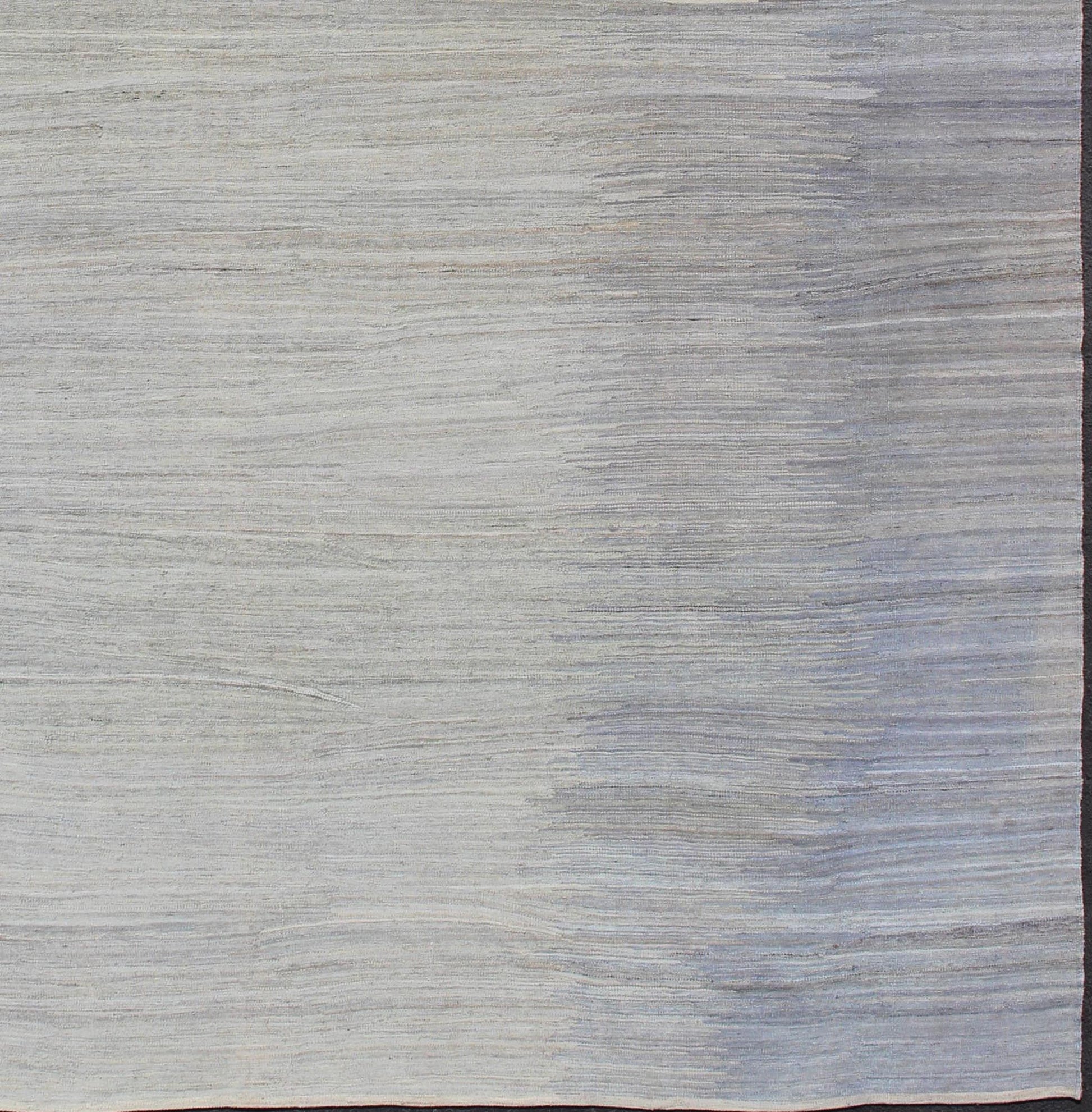 Large Kilim Rug in light blue, light Gray & Cream with Minimalist Modern Design. Large Kilim Rug with Minimalist and Modern Design. rug/AFG - 27618 , country of origin / type: Afghanistan /Kilim. The subdued design of this kilim rug makes... - Keivan Woven ArtsAFG - 27618 - A - 11875Rug