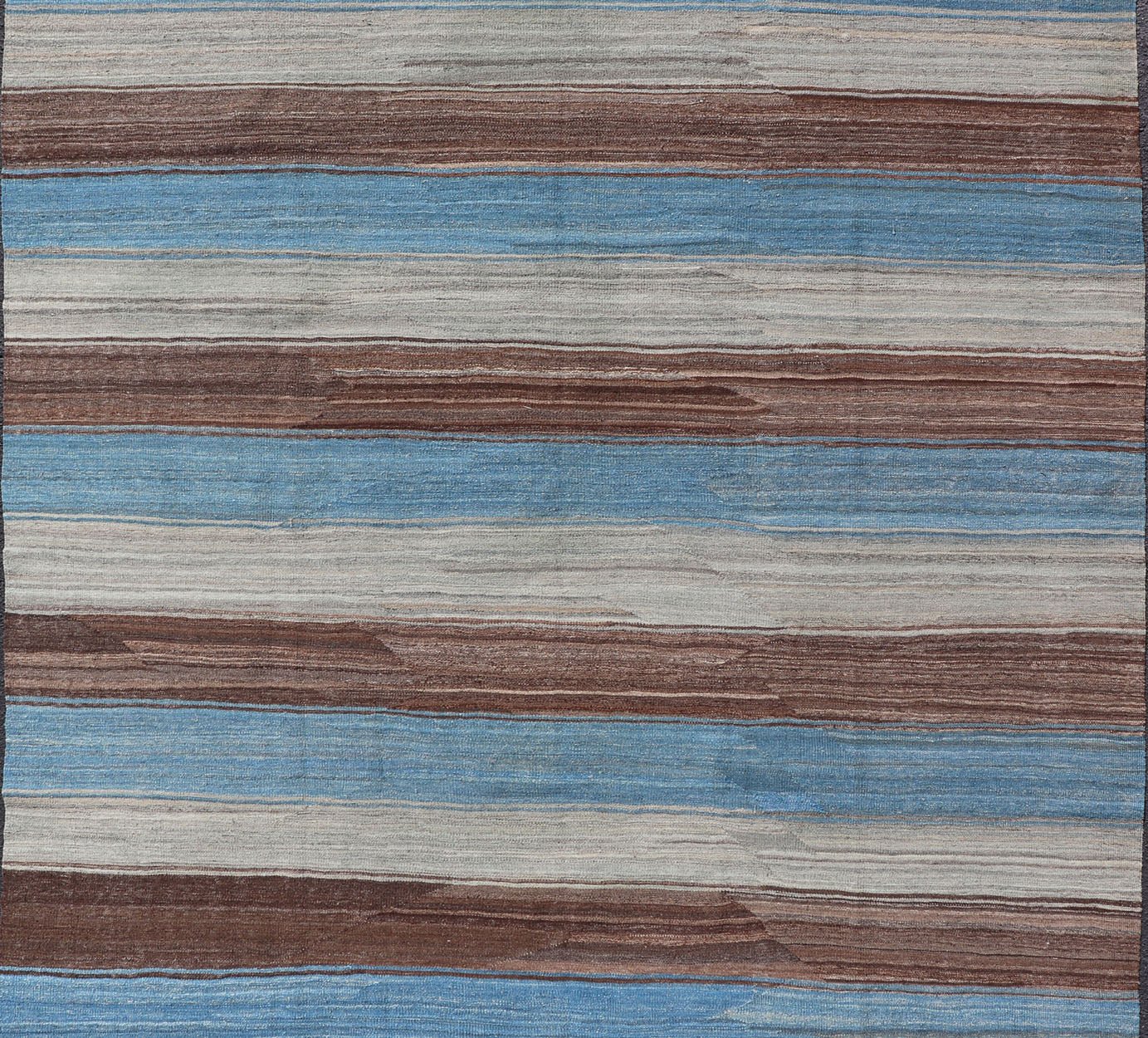 Modern Kilim Rug with Stripes in Shades of Blue, Brown, Light Gray and Cream Flat - weave Kilim rug with stripes with modern design in shades of blue, gray, brown and cream, Keivan Woven Arts / rug AFG - 27629, country of origin / type: Afghanistan / K... - Keivan Woven ArtsAFG - 27629 - 13970Rug