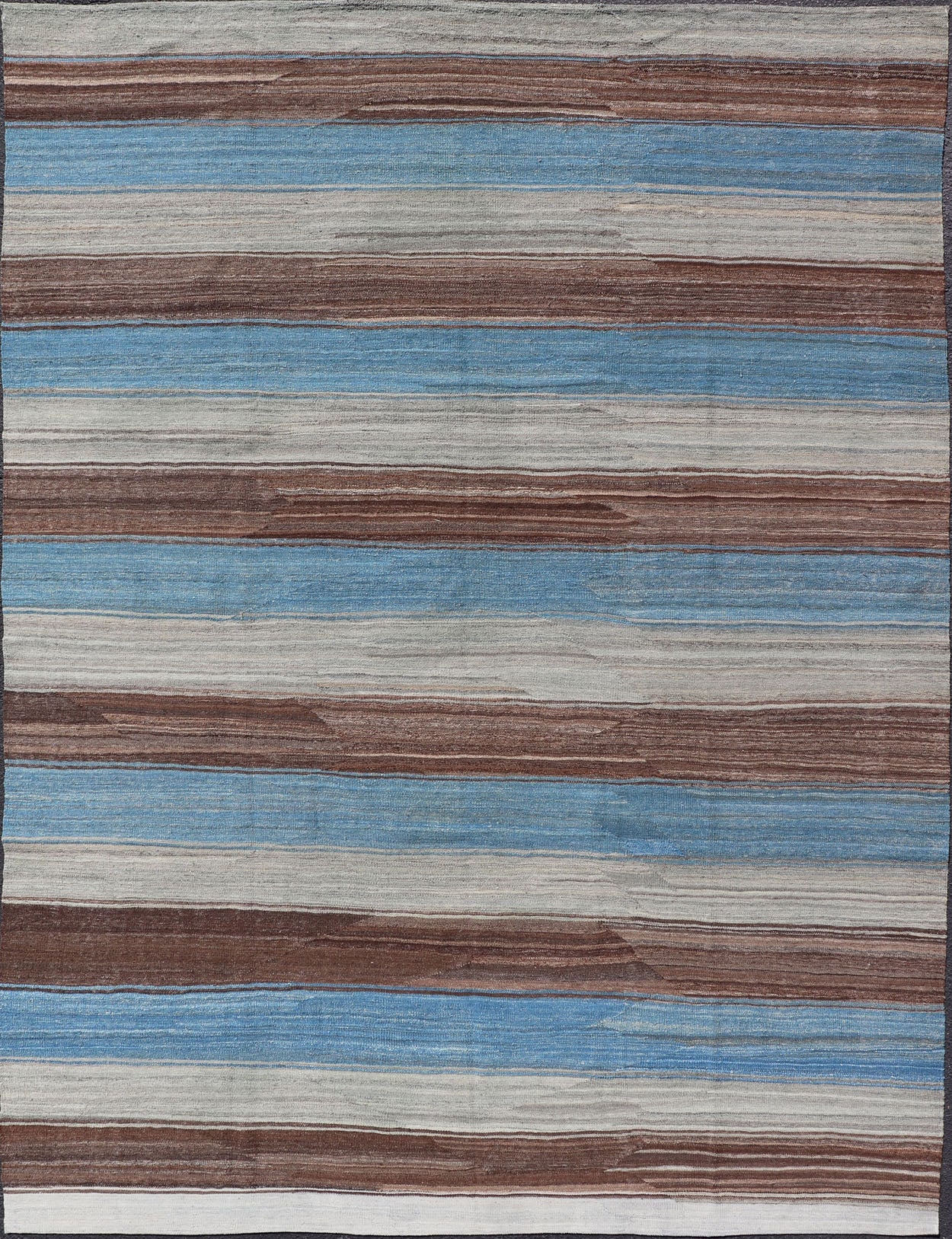 Modern Kilim Rug with Stripes in Shades of Blue, Brown, Light Gray and Cream Flat - weave Kilim rug with stripes with modern design in shades of blue, gray, brown and cream, Keivan Woven Arts / rug AFG - 27629, country of origin / type: Afghanistan / K... - Keivan Woven ArtsAFG - 27629 - 13970Rug