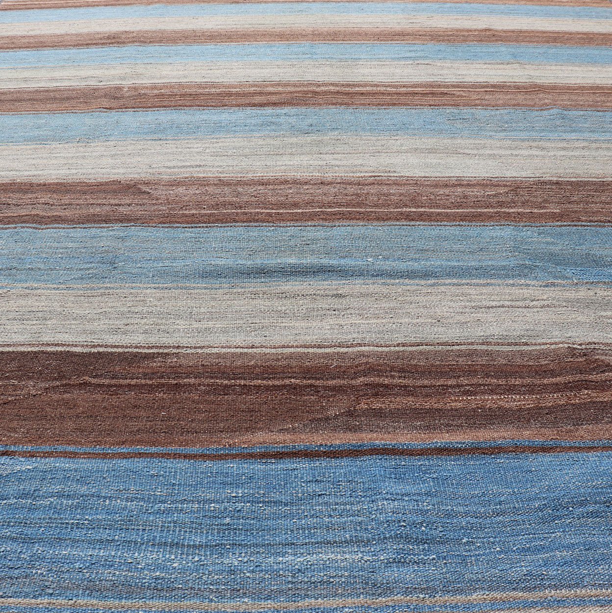 Modern Kilim Rug with Stripes in Shades of Blue, Brown, Light Gray and Cream Flat - weave Kilim rug with stripes with modern design in shades of blue, gray, brown and cream, Keivan Woven Arts / rug AFG - 27629, country of origin / type: Afghanistan / K... - Keivan Woven ArtsAFG - 27629 - 13970Rug