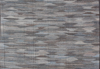 Modern Hand - Woven Flatweave Kilim in Wool with Sub - Geometric Diamond Design This flat - weave tribal kilim has been hand - woven. The rug features a modern solid/diamond design, rendered in grays blues, and earthy tones; making this rug a superb fi... - Keivan Woven ArtsAFG - 27633 - 19718Rug