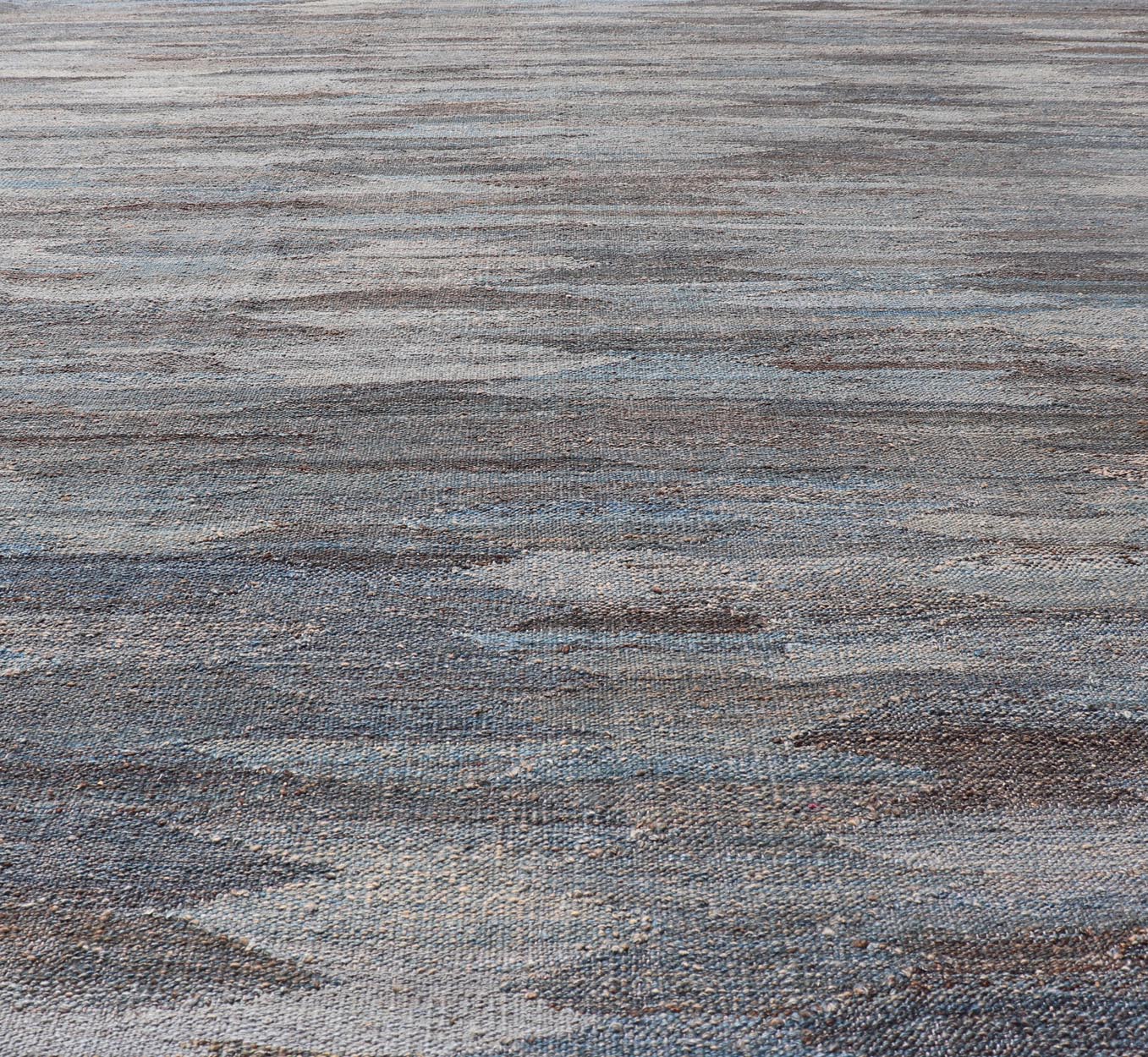 Modern Hand - Woven Flatweave Kilim in Wool with Sub - Geometric Diamond Design This flat - weave tribal kilim has been hand - woven. The rug features a modern solid/diamond design, rendered in grays blues, and earthy tones; making this rug a superb fi... - Keivan Woven ArtsAFG - 27633 - 19718Rug