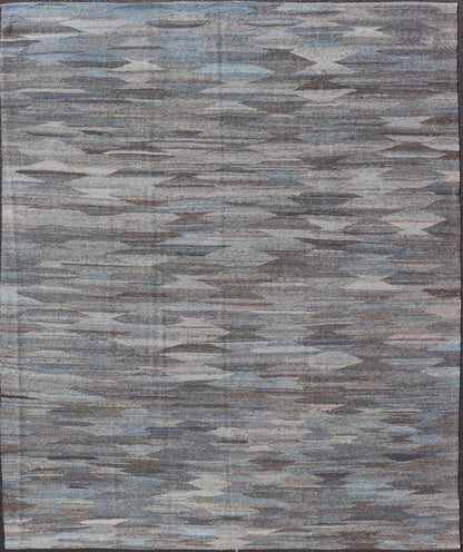Modern Hand - Woven Flatweave Kilim in Wool with Sub - Geometric Diamond Design This flat - weave tribal kilim has been hand - woven. The rug features a modern solid/diamond design, rendered in grays blues, and earthy tones; making this rug a superb fi... - Keivan Woven ArtsAFG - 27633 - 19718Rug