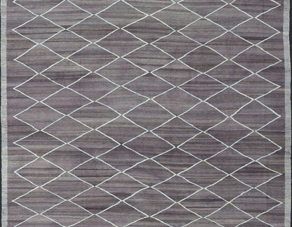 Modern Design Flat - Weave Kilim Rug in D. Purple Brown and Lt. Blue Green Colors. Large Modern flat - weave Fine Kilim rug in shades of Dark Purple, Brown and Light Blue Green highlights. Keivan Woven Arts / rug AFG - 27634, country of origin / type... - Keivan Woven ArtsAFG - 27634 - 13974Rug