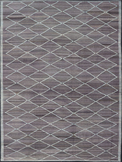 Modern Design Flat - Weave Kilim Rug in D. Purple Brown and Lt. Blue Green Colors. Large Modern flat - weave Fine Kilim rug in shades of Dark Purple, Brown and Light Blue Green highlights. Keivan Woven Arts / rug AFG - 27634, country of origin / type... - Keivan Woven ArtsAFG - 27634 - 13974Rug