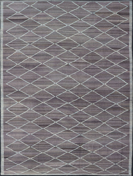 Modern Design Flat - Weave Kilim Rug in D. Purple Brown and Lt. Blue Green Colors. Large Modern flat - weave Fine Kilim rug in shades of Dark Purple, Brown and Light Blue Green highlights. Keivan Woven Arts / rug AFG - 27634, country of origin / type... - Keivan Woven ArtsAFG - 27634 - 13974Rug
