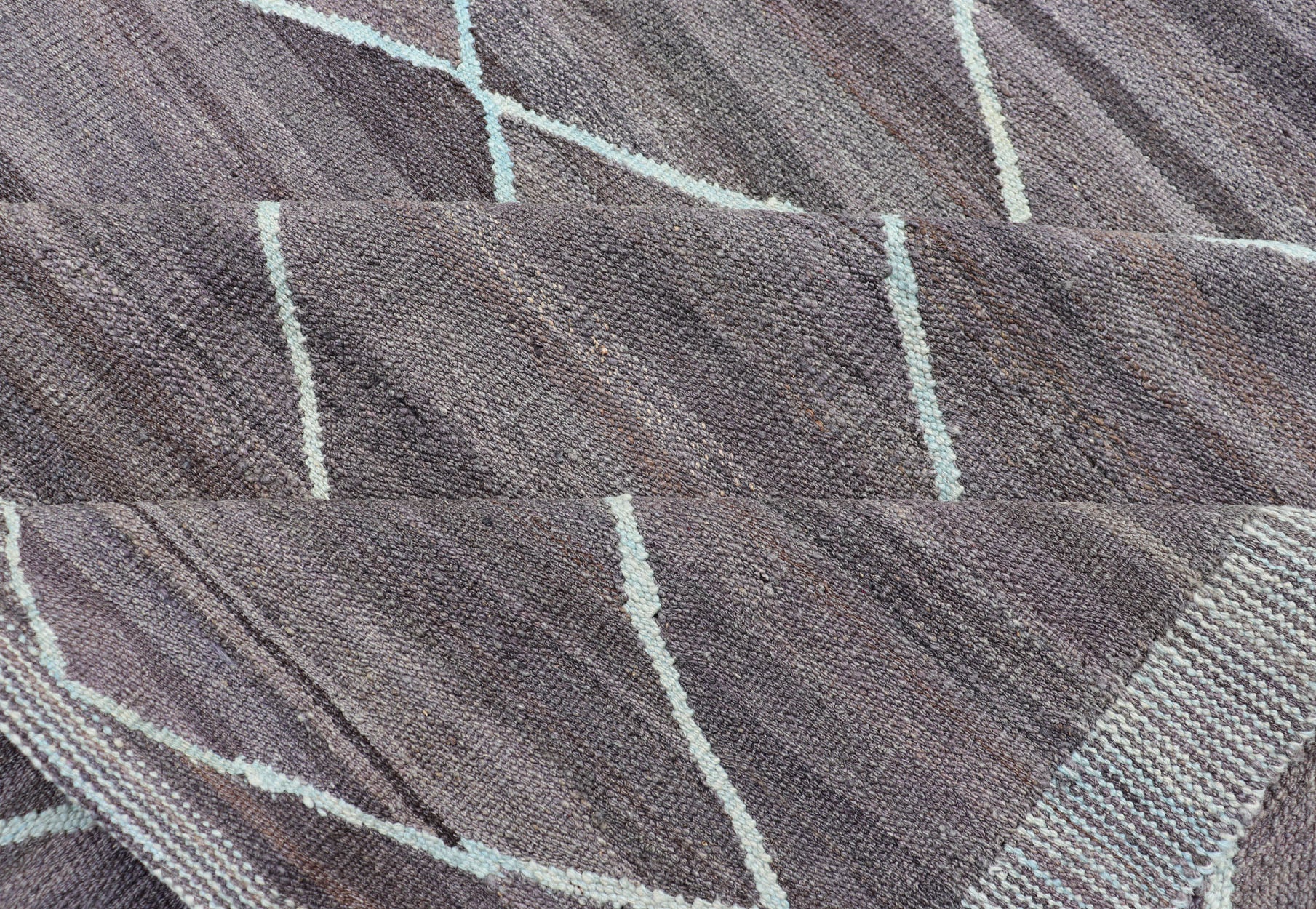Modern Design Flat - Weave Kilim Rug in D. Purple Brown and Lt. Blue Green Colors. Large Modern flat - weave Fine Kilim rug in shades of Dark Purple, Brown and Light Blue Green highlights. Keivan Woven Arts / rug AFG - 27634, country of origin / type... - Keivan Woven ArtsAFG - 27634 - 13974Rug