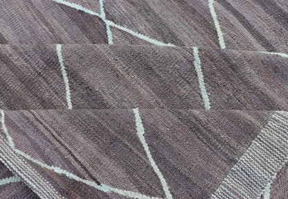 Modern Design Flat - Weave Kilim Rug in D. Purple Brown and Lt. Blue Green Colors. Large Modern flat - weave Fine Kilim rug in shades of Dark Purple, Brown and Light Blue Green highlights. Keivan Woven Arts / rug AFG - 27634, country of origin / type... - Keivan Woven ArtsAFG - 27634 - 13974Rug
