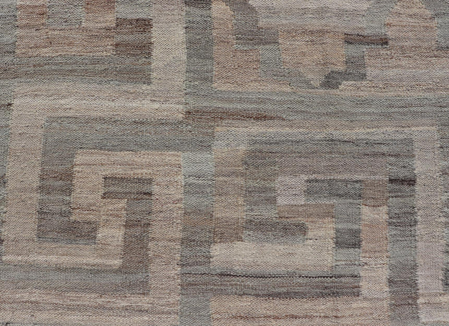 Modern Hand - Woven Kilim with Geometric Design and Greek Key Border in Wool This flat - weave tribal kilim has been hand - woven in wool. The rug features a modern geometric diamond design, enclosed within a Greek - key styled border, rendered in gray... - Keivan Woven ArtsAFG - 27637 - 19814Rug