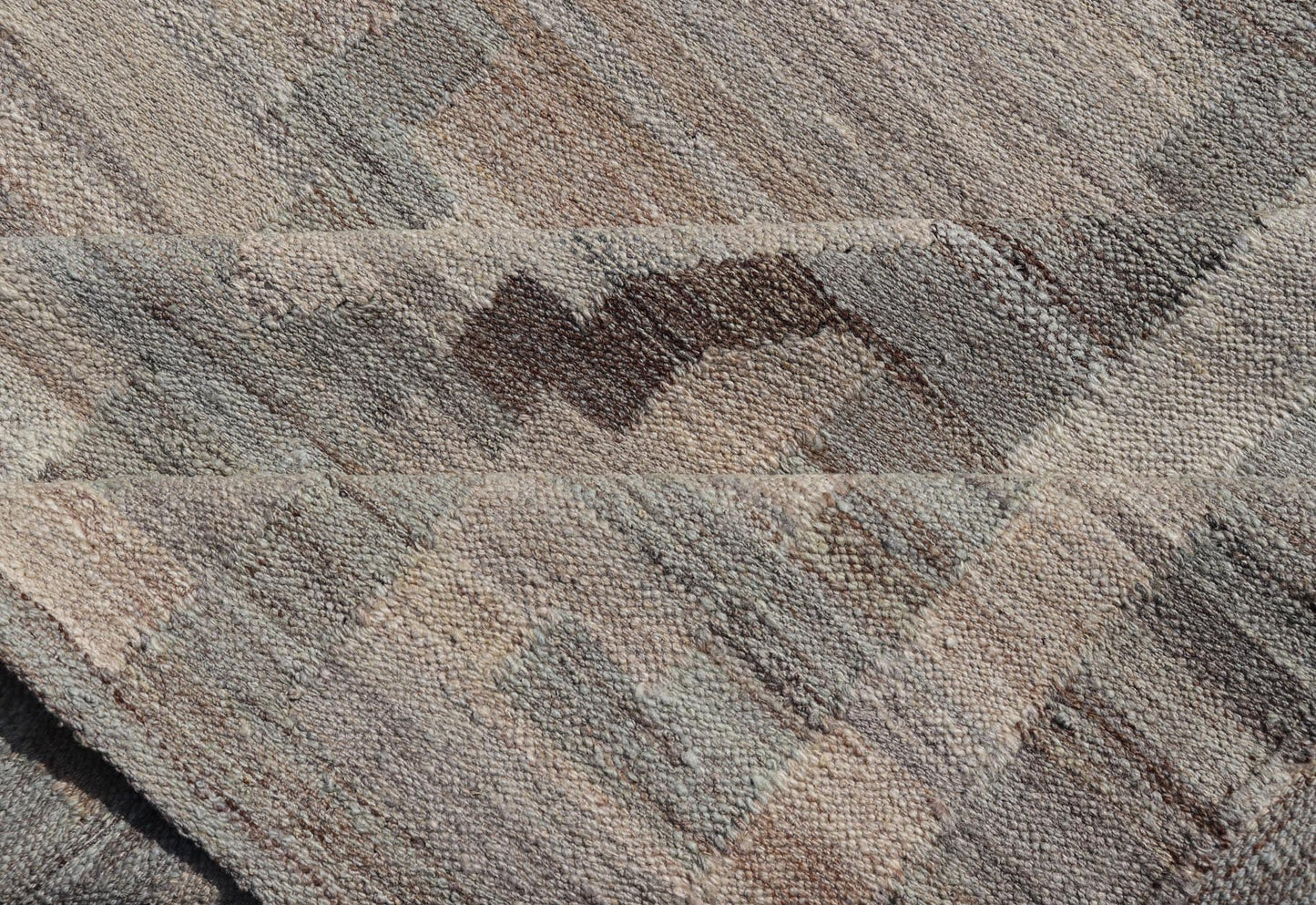 Modern Hand - Woven Kilim with Geometric Design and Greek Key Border in Wool This flat - weave tribal kilim has been hand - woven in wool. The rug features a modern geometric diamond design, enclosed within a Greek - key styled border, rendered in gray... - Keivan Woven ArtsAFG - 27637 - 19814Rug