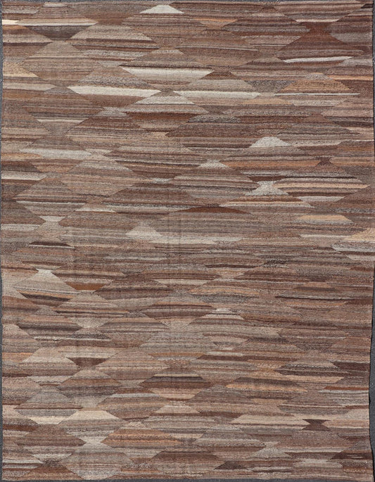 Modern Hand - Woven Flatweave Kilim in Wool with Sub - Geometric Diamond Design This flat - weave tribal kilim has been hand - woven. The rug features an all - over solid/diamond design, rendered in gray and earthy tones; making this rug a superb fit for... - Keivan Woven ArtsAFG - 27653 - 19724Rug