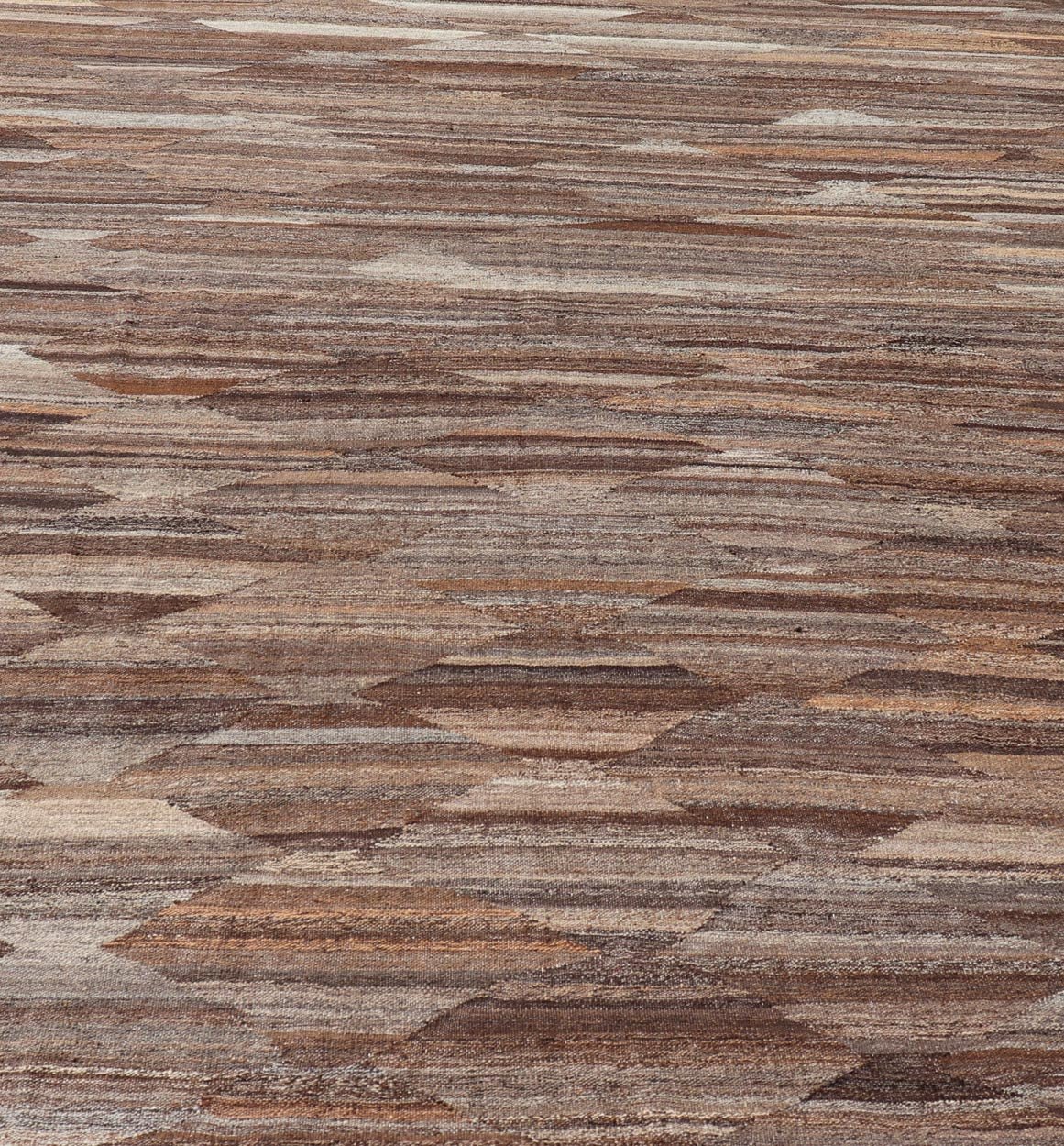 Modern Hand - Woven Flatweave Kilim in Wool with Sub - Geometric Diamond Design This flat - weave tribal kilim has been hand - woven. The rug features an all - over solid/diamond design, rendered in gray and earthy tones; making this rug a superb fit for... - Keivan Woven ArtsAFG - 27653 - 19724Rug