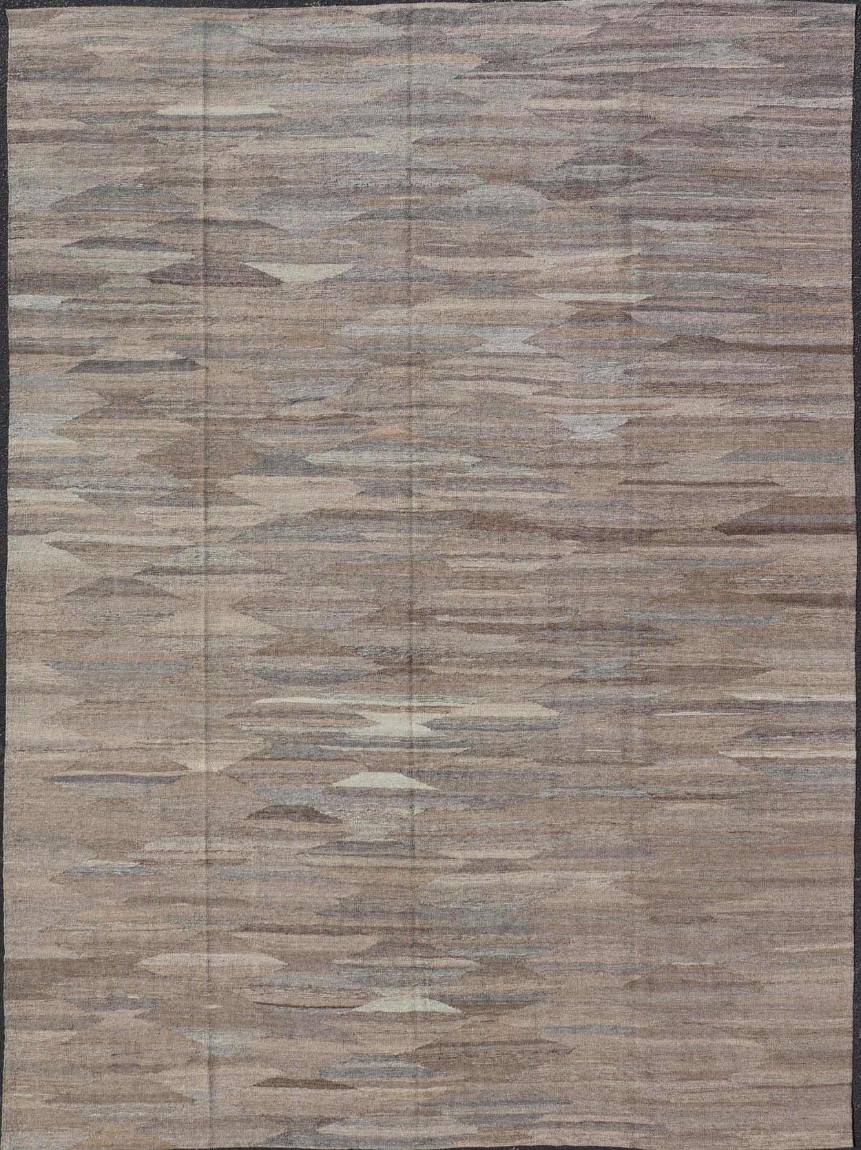 Modern Hand - Woven Flatweave Kilim in Wool with Sub - Geometric Diamond Design This flat - weave kilim has been hand - woven. The rug features an all - over solid/diamond design, rendered in gray, neutral and earthy tones; making this rug a superb fit fo... - Keivan Woven ArtsAFG - 27655 - 19730Rug