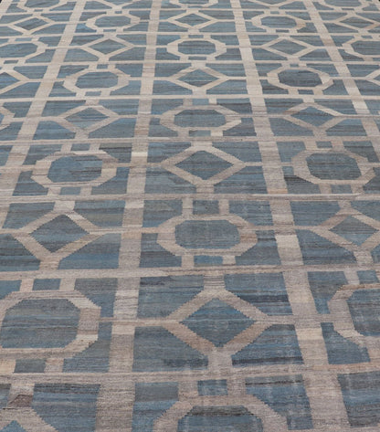 Large Hand Woven Flat Weave Modern Geometric Patterned Kilim in Blues and Creams Flat - weave Kilim rug with all - over design in shades of blues and creams/grays, rug AFG - 27684, Keivan Woven Arts / country of origin / type: Afghanistan / Kilim ... - Keivan Woven ArtsAFG - 27684 - 15859Rug