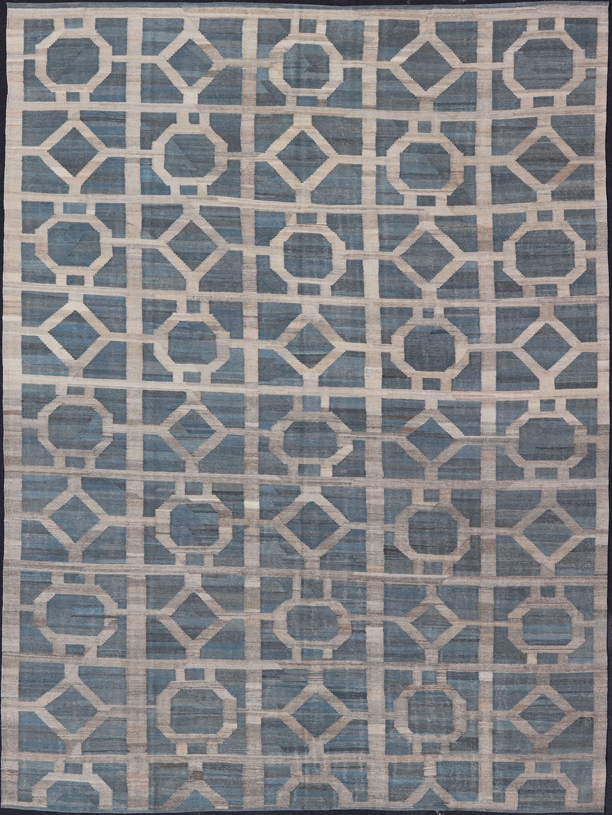 Large Hand Woven Flat Weave Modern Geometric Patterned Kilim in Blues and Creams Flat - weave Kilim rug with all - over design in shades of blues and creams/grays, rug AFG - 27684, Keivan Woven Arts / country of origin / type: Afghanistan / Kilim ... - Keivan Woven ArtsAFG - 27684 - 15859Rug