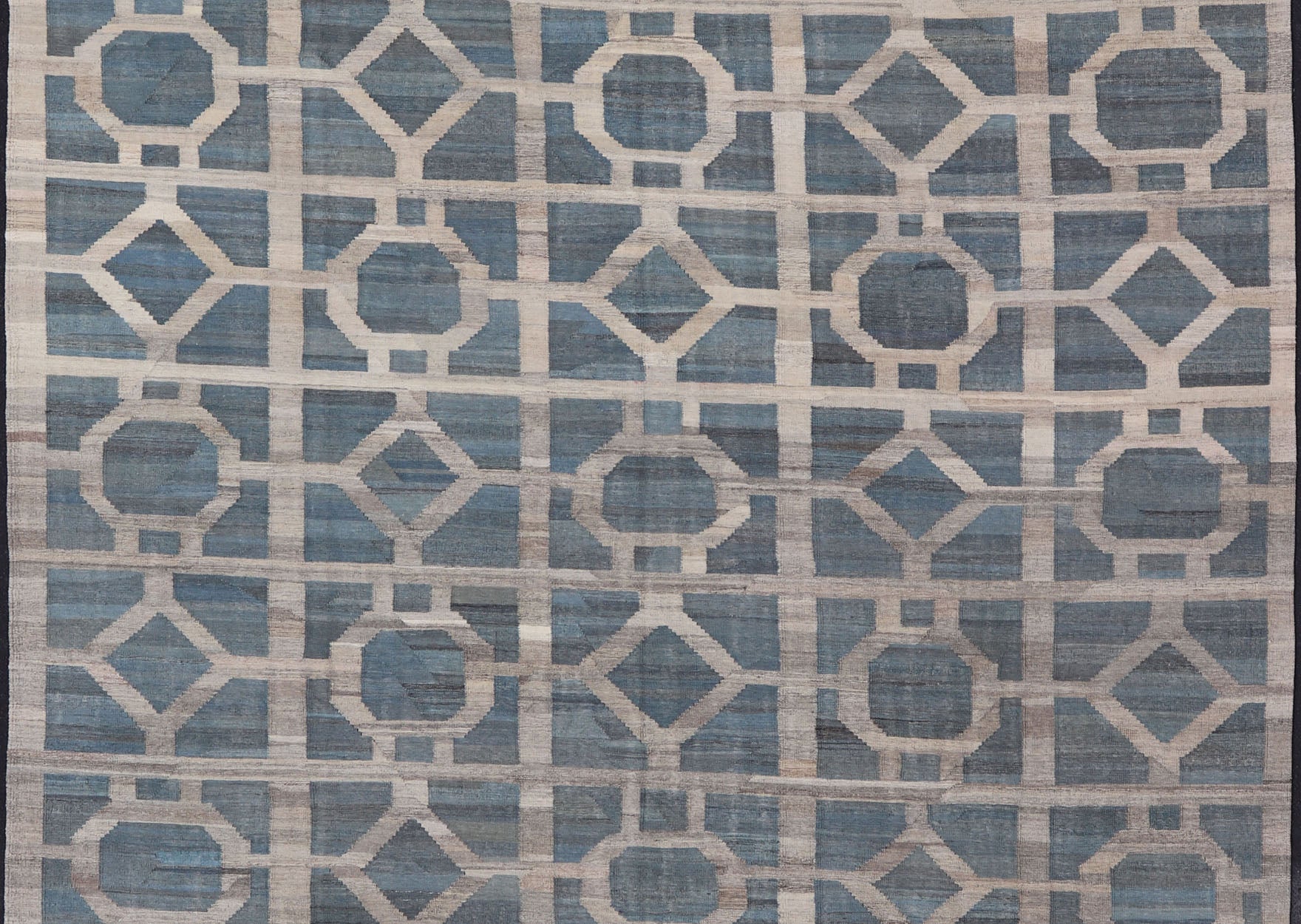 Large Hand Woven Flat Weave Modern Geometric Patterned Kilim in Blues and Creams Flat - weave Kilim rug with all - over design in shades of blues and creams/grays, rug AFG - 27684, Keivan Woven Arts / country of origin / type: Afghanistan / Kilim ... - Keivan Woven ArtsAFG - 27684 - 15859Rug