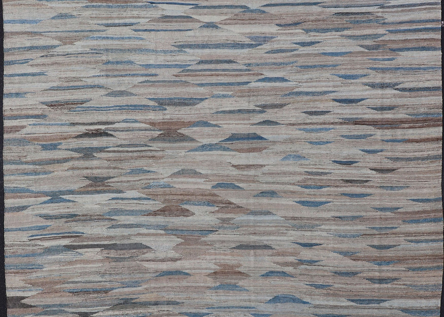 Modern Kilim with Geometrics in variation of Blue , Brown, Tan & Neutral Tones. Large Modern and casual flat - woven Afghanistan made Kilim rug in variation of blue , brown, tan and cream colors. Keivan Woven Arts Rug AFG - 27695, country of origin... - Keivan Woven ArtsAFG - 27695 - 15863Rug