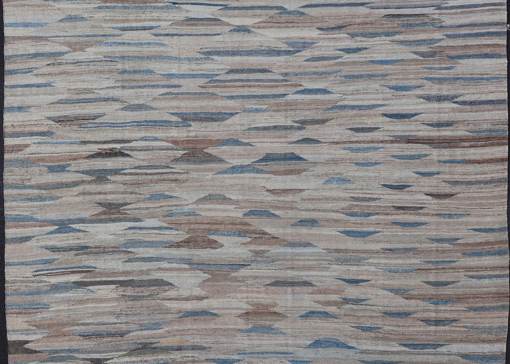 Modern Kilim with Geometrics in variation of Blue , Brown, Tan & Neutral Tones. Large Modern and casual flat - woven Afghanistan made Kilim rug in variation of blue , brown, tan and cream colors. Keivan Woven Arts Rug AFG - 27695, country of origin... - Keivan Woven ArtsAFG - 27695 - 15863Rug