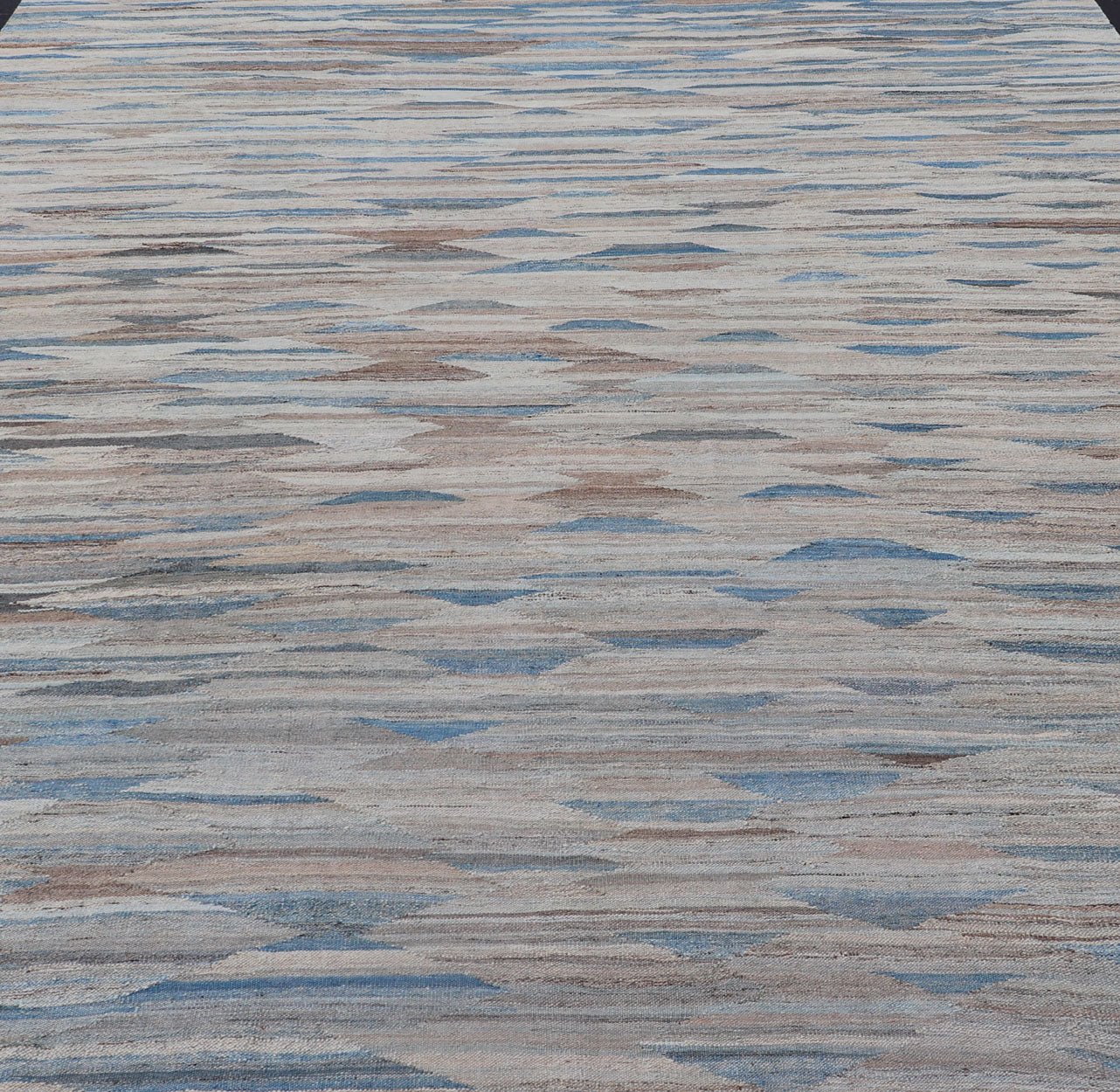 Modern Kilim with Geometrics in variation of Blue , Brown, Tan & Neutral Tones. Large Modern and casual flat - woven Afghanistan made Kilim rug in variation of blue , brown, tan and cream colors. Keivan Woven Arts Rug AFG - 27695, country of origin... - Keivan Woven ArtsAFG - 27695 - 15863Rug