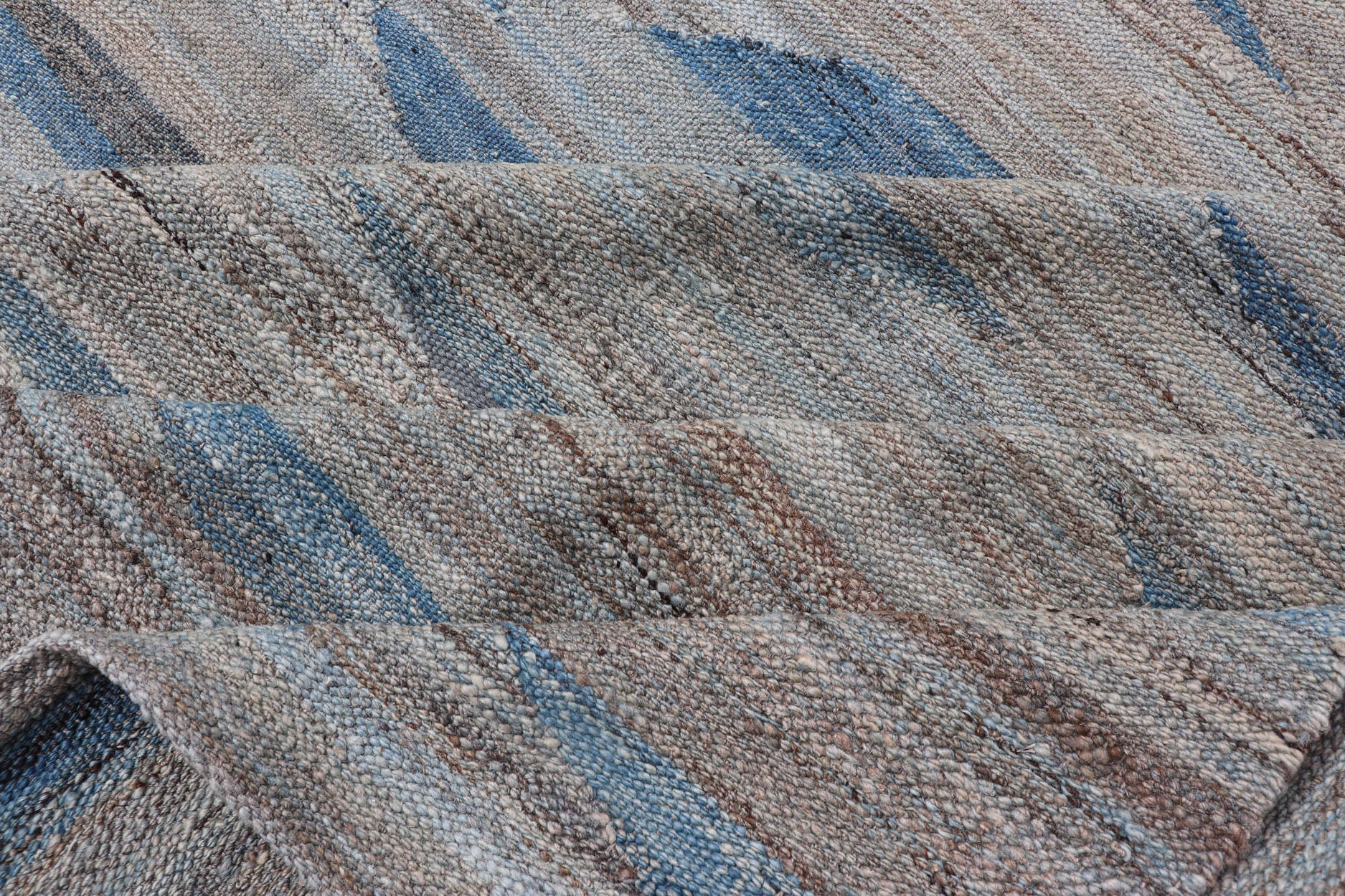 Modern Kilim with Geometrics in variation of Blue , Brown, Tan & Neutral Tones. Large Modern and casual flat - woven Afghanistan made Kilim rug in variation of blue , brown, tan and cream colors. Keivan Woven Arts Rug AFG - 27695, country of origin... - Keivan Woven ArtsAFG - 27695 - 15863Rug