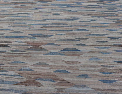 Modern Kilim with Geometrics in variation of Blue , Brown, Tan & Neutral Tones. Large Modern and casual flat - woven Afghanistan made Kilim rug in variation of blue , brown, tan and cream colors. Keivan Woven Arts Rug AFG - 27695, country of origin... - Keivan Woven ArtsAFG - 27695 - 15863Rug